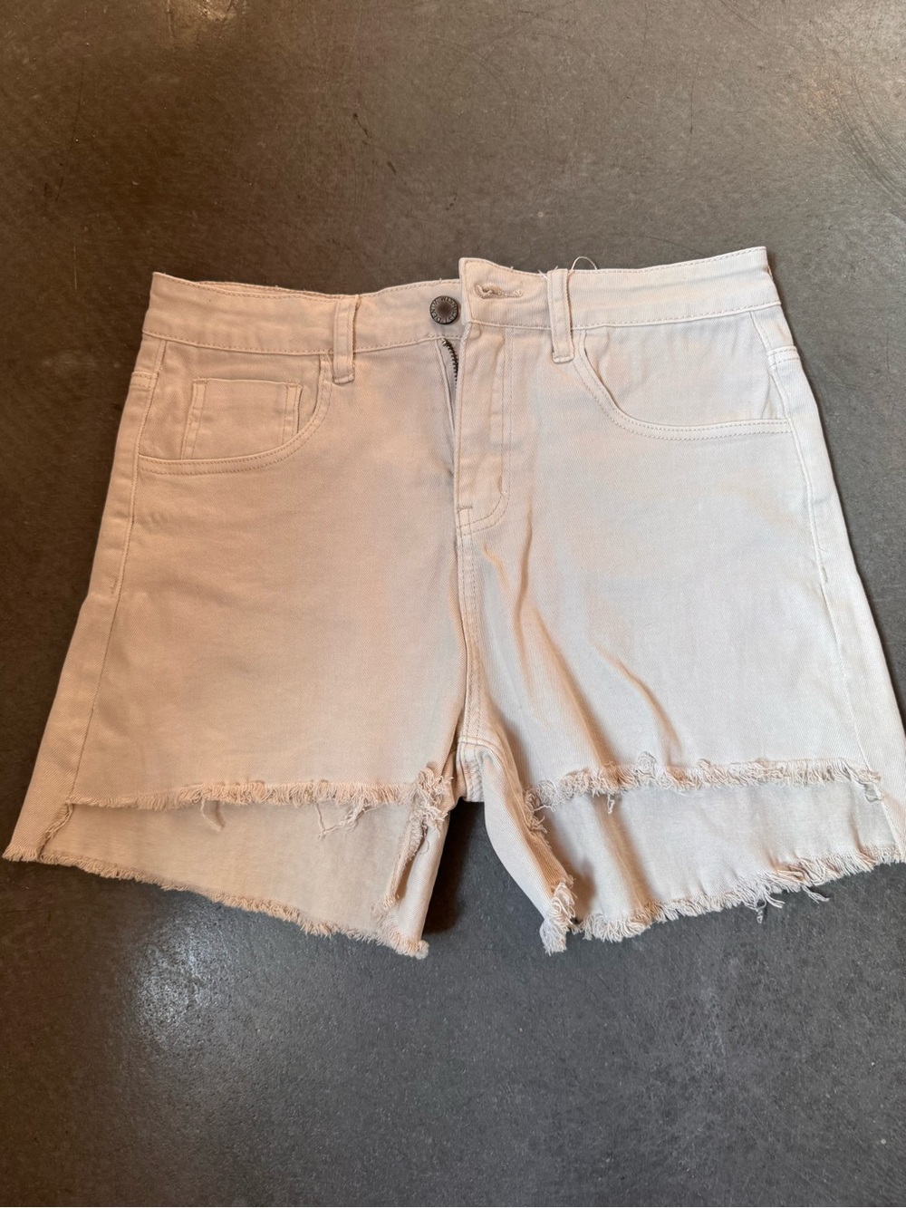 Wishlist Light Beige Frayed Hem Denim Shorts